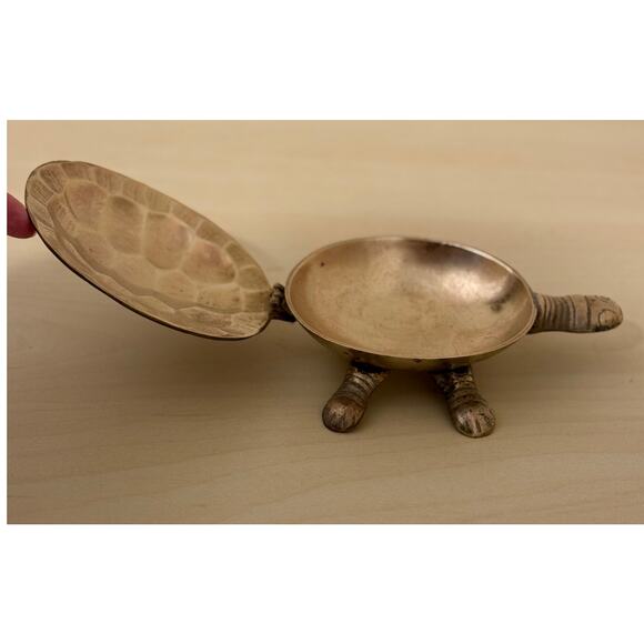 Vintage Brass Turtle Tortoise Hinged Trinket Box Ashtray Figurine - Picture 7 of 10